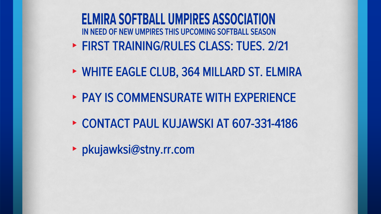 Elmira Softball Umpires Association looking for new umpires this