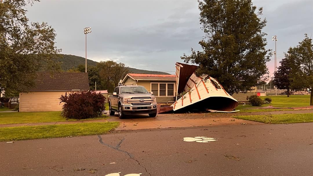 Metal Roof Blown Off Home in Athens WENY News